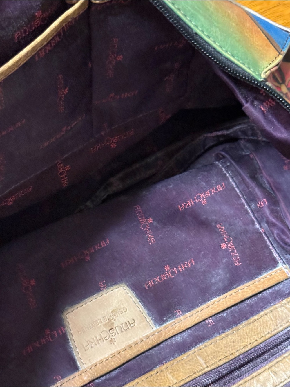Hand-Painted Multicolor Leather Tote Bag - Floral Paisley Design - Picture 4 of 7